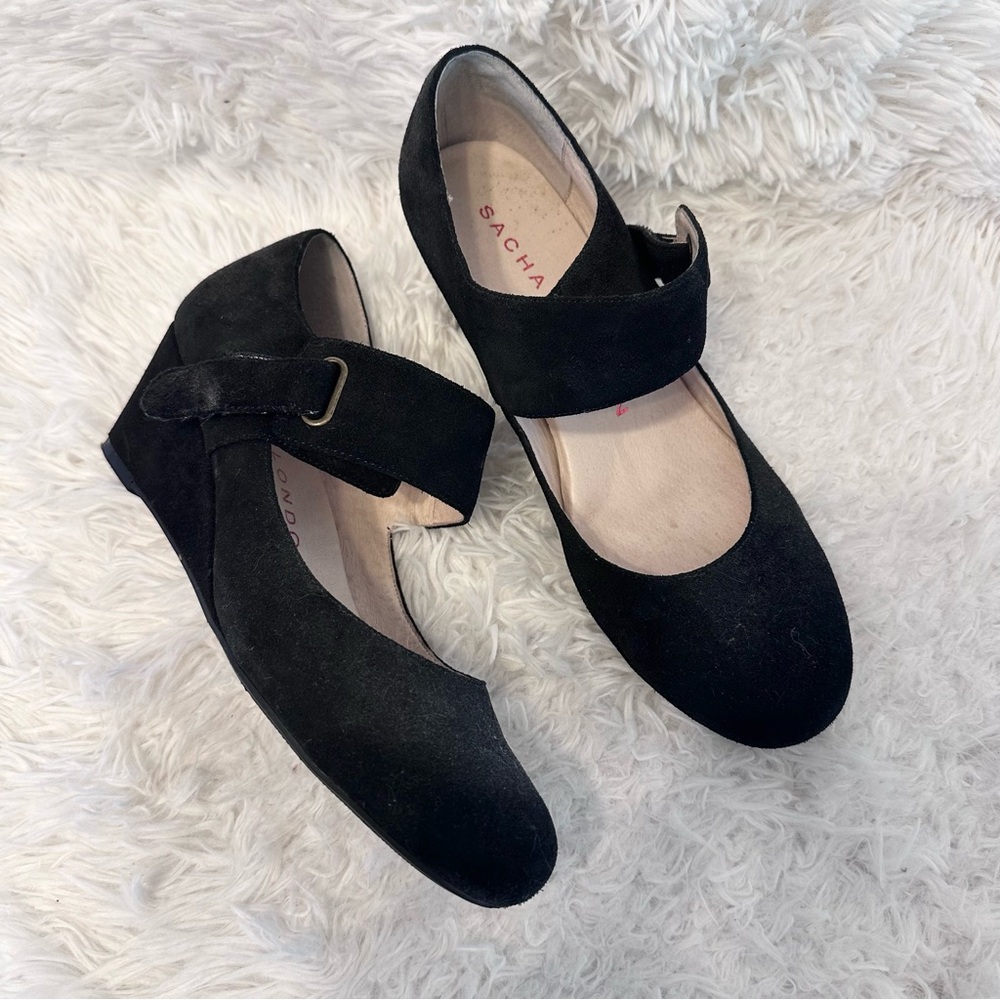 Sacha London Black Suede Mary Jane Wedge Heels